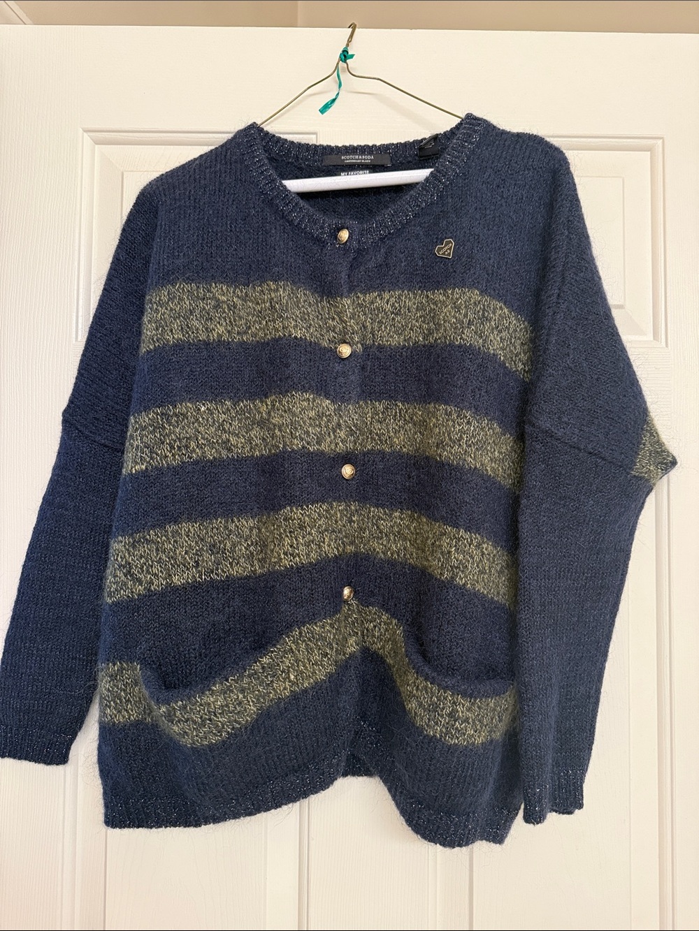 Like New, Scotch & Soda Navy and Olive Stripe Button-Front Cardigan- oversized